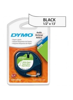 Dymo 10697 LetraTag 10697 Paper Tape, 0.50" x 13ft, White on black, Pack of 2